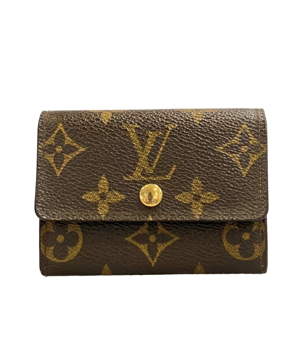 Louis Vuitton Coin Wallet Porte Monnaie Plat Monogram Canvas Leather Brown